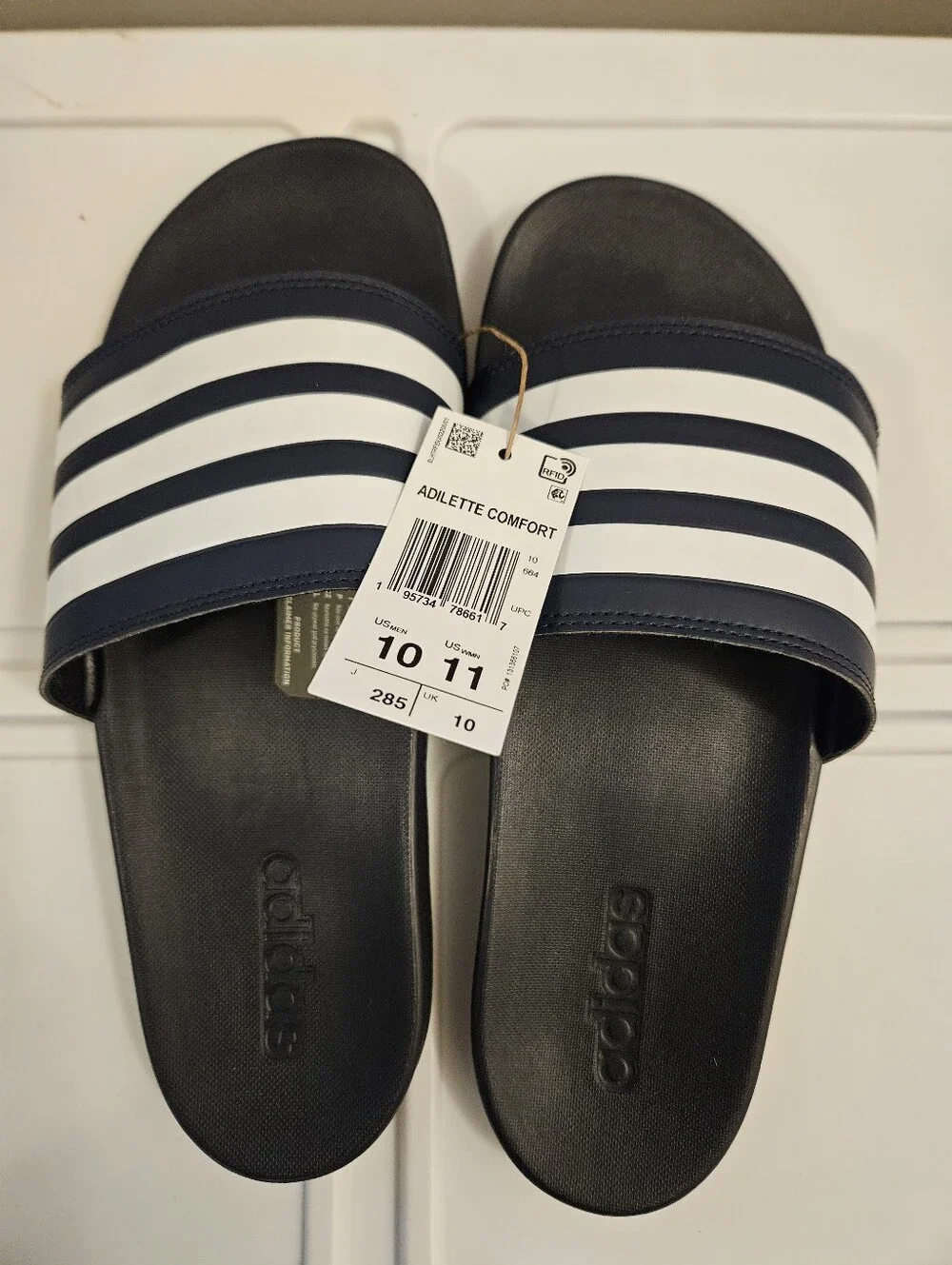 adidas Adilette Comfort Slide Sandals Navy & White Men's Sz 10 Women's Sz 11 NEW